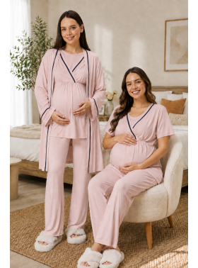  Kısa Kollu Sabahlıklı Kruvaze Lohusa Pijama Takımı - 517